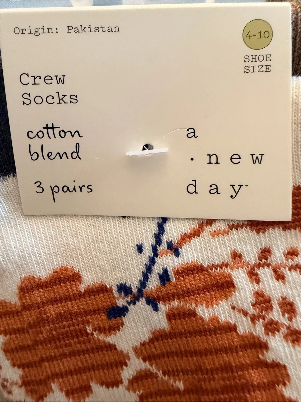A New Day Women's 3 Pack Crew Socks Shoe Size 4-10 Floral Yellow Dot & Brown New